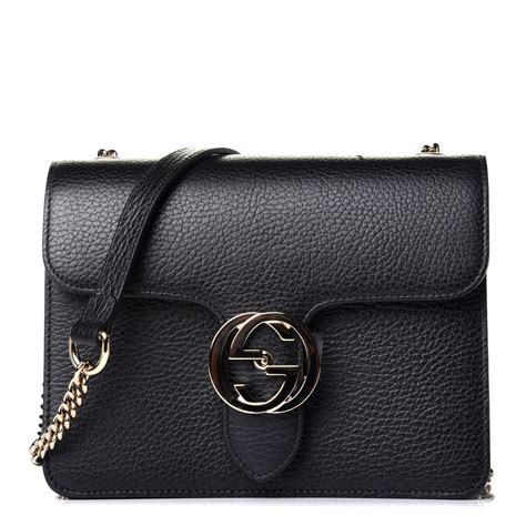 gucci dollar calfskin interlocking medium shoulder bag black|gucci chain shoulder bag.